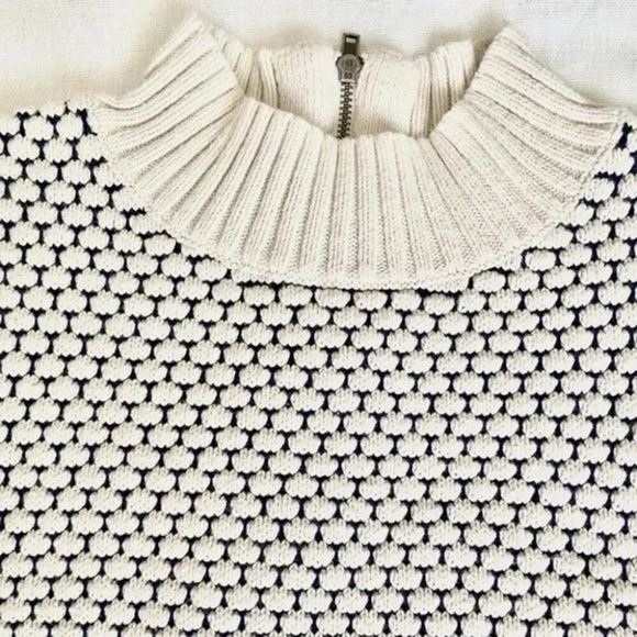 BR Honey Comb Mock Neck White Navy Sweater Cotton Wool blend Size S - Picture 2 of 9
